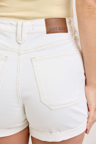 Judy Blue White Aurora Weekender Short with Double Rolled Cuff