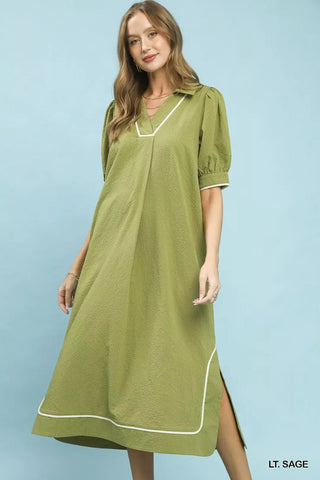 Umgee Seersucker Midi Dress with Contrast Trim - Glamourous Grace
