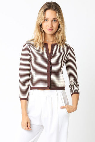 FINAL SALE Casey Striped Knit Cardigan | Brown