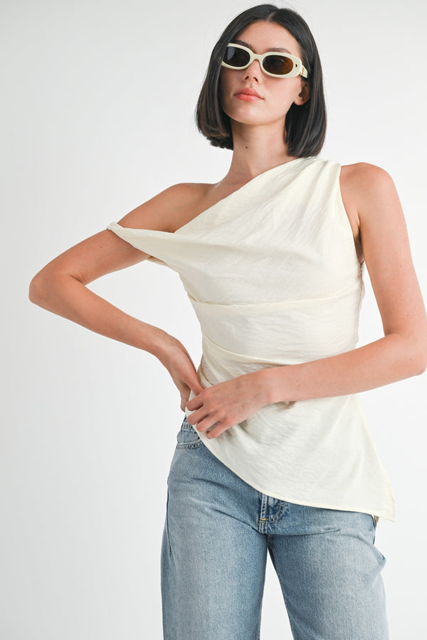 Dovie Asymmetrical Tunic Top Cream - Glamourous Grace