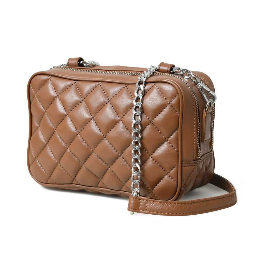 Mini Quilted Crossbody Bag, Rich Brown - Glamourous Grace