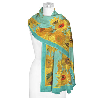 van Gogh Sunflowers Silk Blend Shawl – Lightweight Dressy Wrap for Women