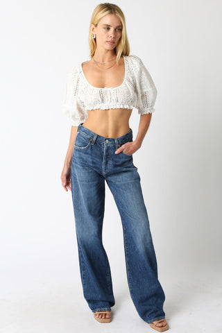 Raea Eyelet Crop Top | Ivory - Glamourous Grace
