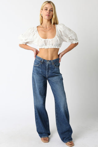 Raea Eyelet Crop Top | Ivory - Glamourous Grace