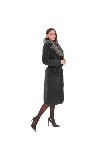 Genuine Silver Fox Cashmere Blend Coat