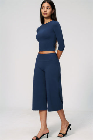 The Natalia Half-Sleeve Top Wide-Leg Crop 2-Piece Set