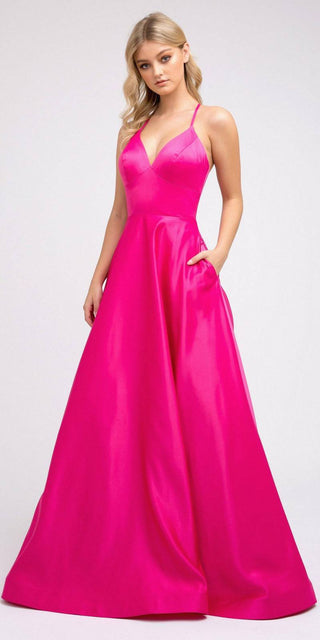 Juliet 230 Stylish Back Long A-Line Satin Prom Dress with Pockets