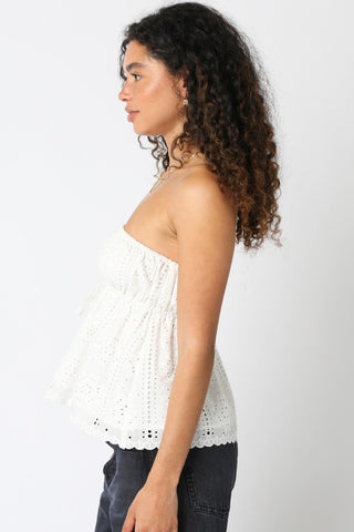 Maura Floral Eyelet Strapless Top | White