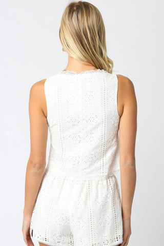 Eliza Floral Eyelet Tank Top | White