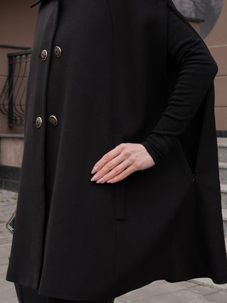 Paris Cashmere Bland Cape Coat in Black