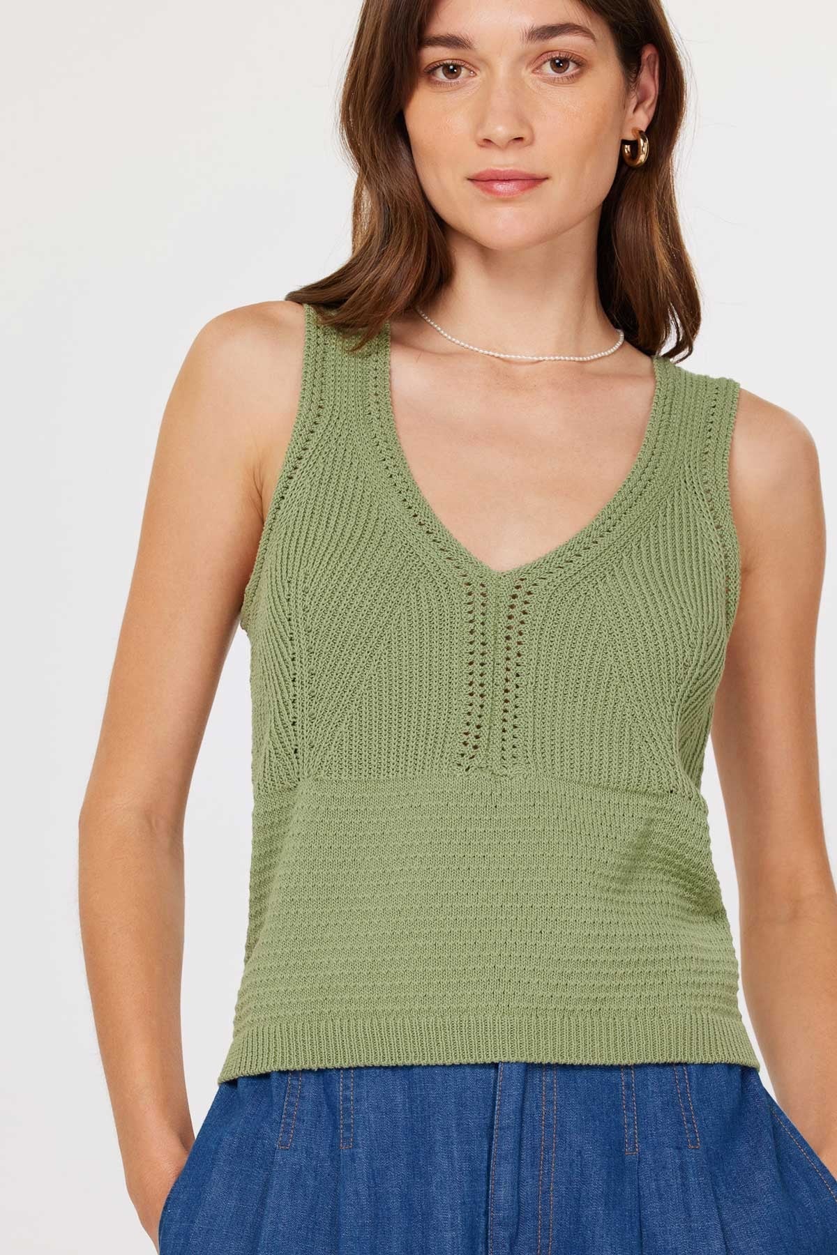 Kendra Sage Knit Tank Top