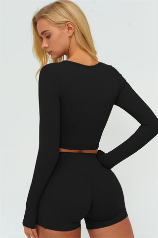 The Lushness Long Sleeve Crop top Shorts 2-Piece Set
