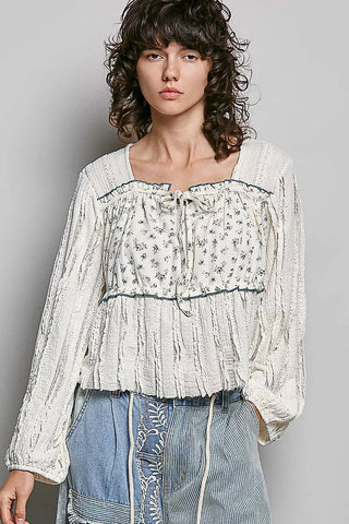POL Square Neck Lace Long Balloon Sleeve Top - Glamourous Grace