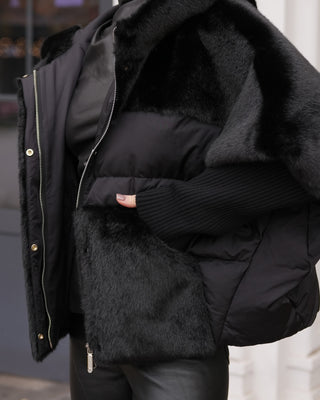 Serena Eco-Fur Down Fill Coat in Black