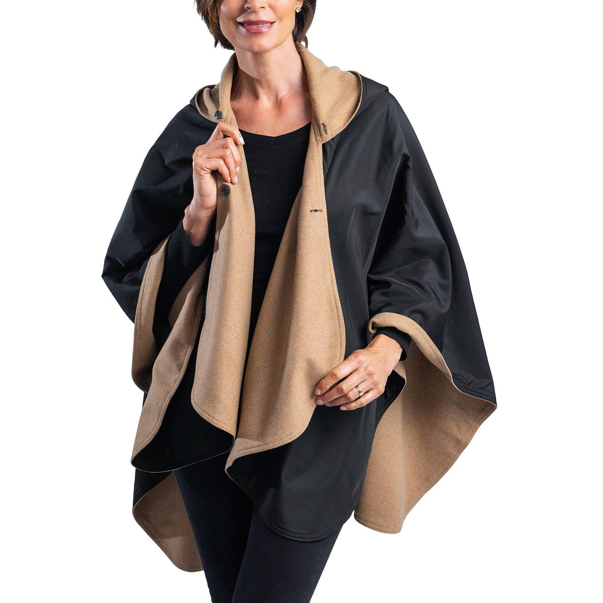 WarmCaper - Warm Camel - Reversible to Black Rainproof Side