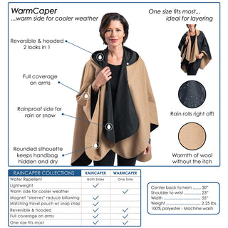 WarmCaper - Warm Camel - Reversible to Black Rainproof Side