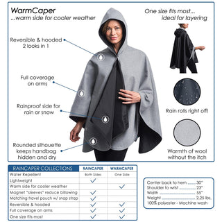 WarmCaper - Warm Pewter Grey - Reversible to Black Rainproof Side