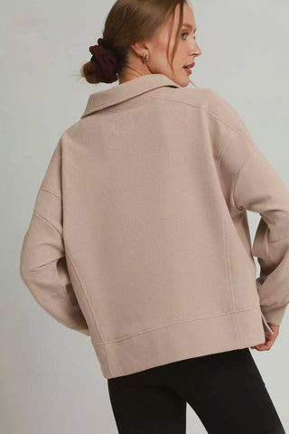 Umgee Brushed Waffle Polo Collared Pullover - Glamourous Grace