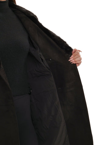 Genuine  Mink Fur Eco Suede Coat