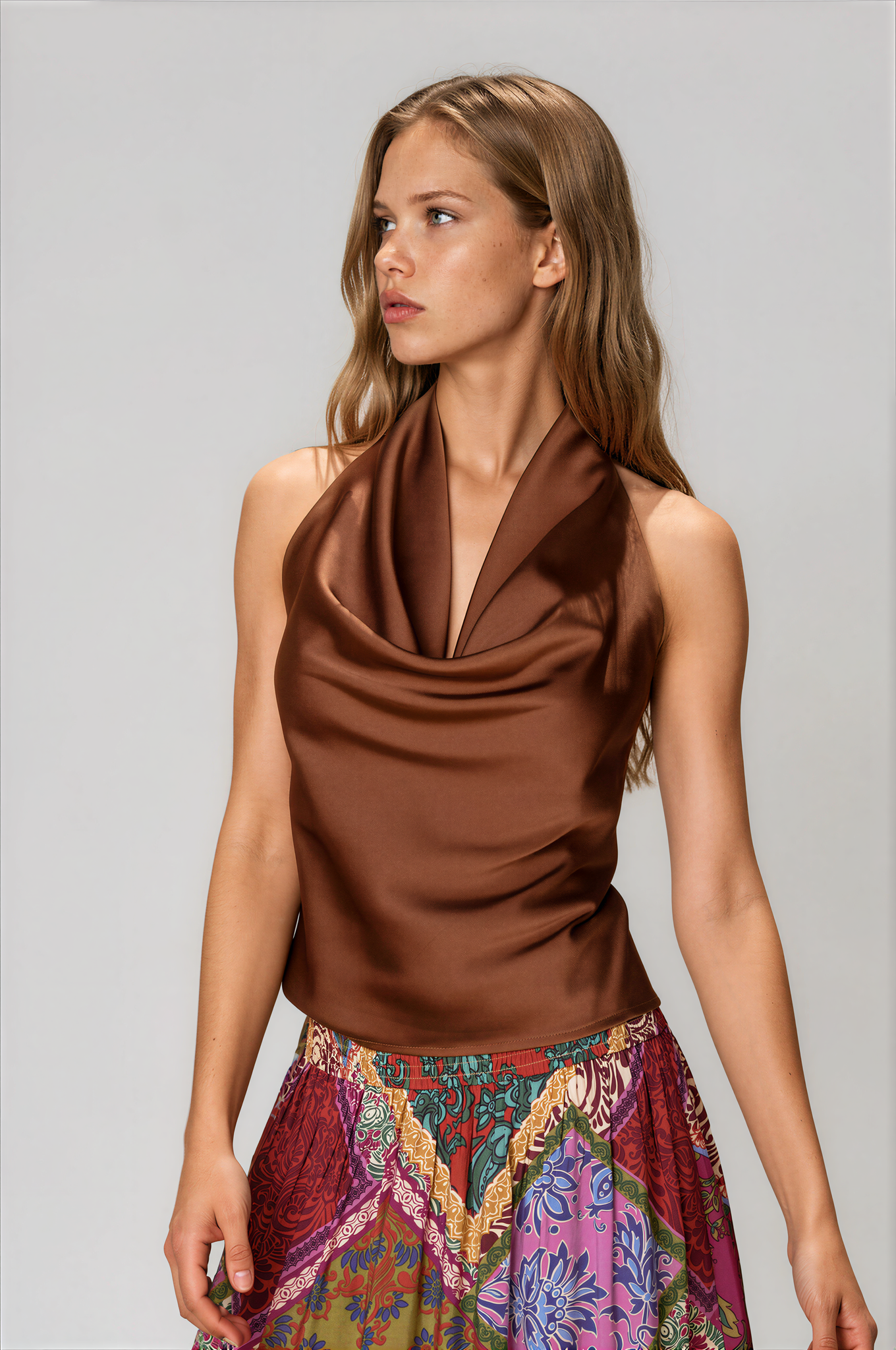 Sondra Brown Satin Halter Top - Glamourous Grace