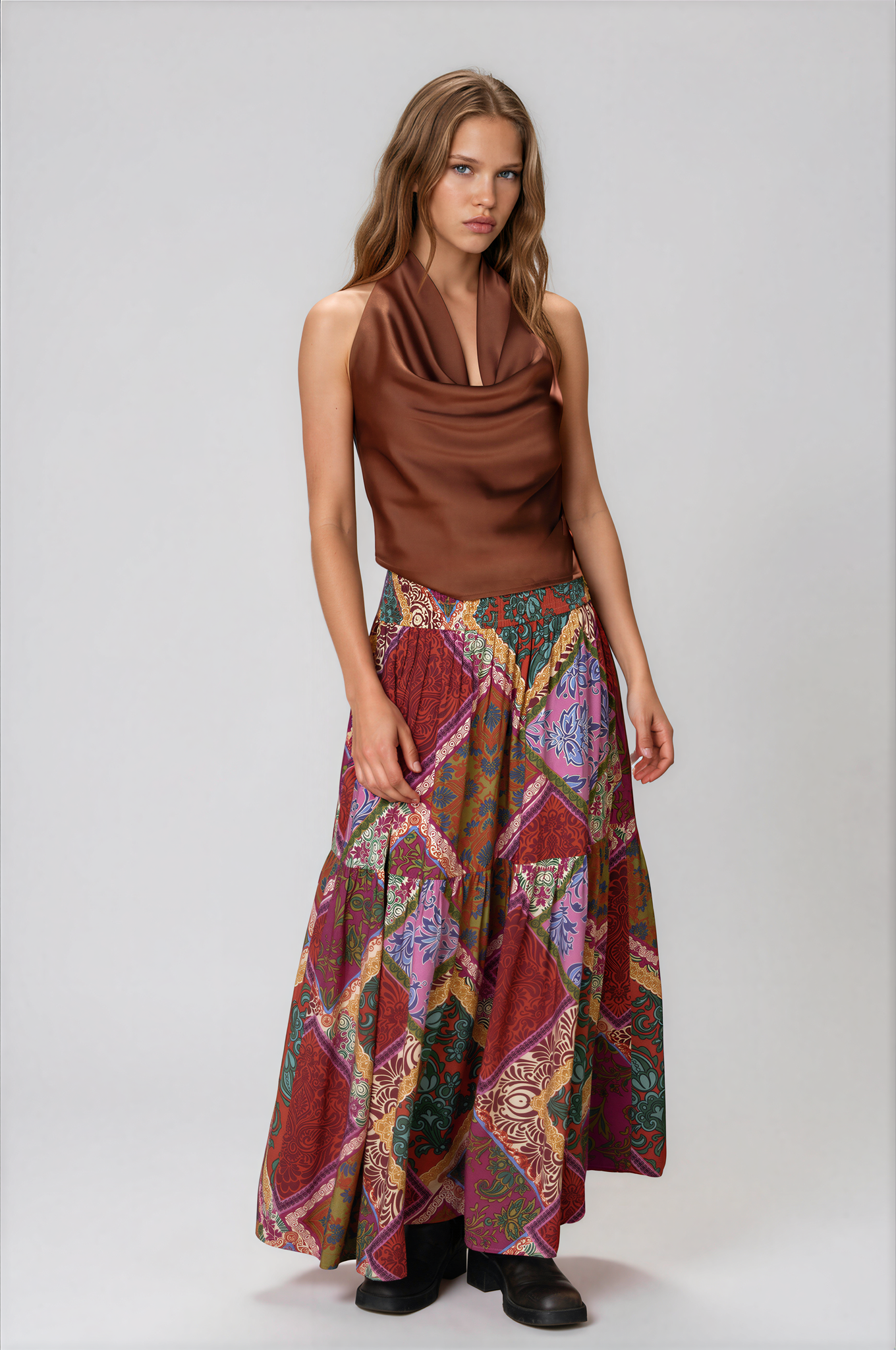 Sondra Brown Satin Halter Top - Glamourous Grace