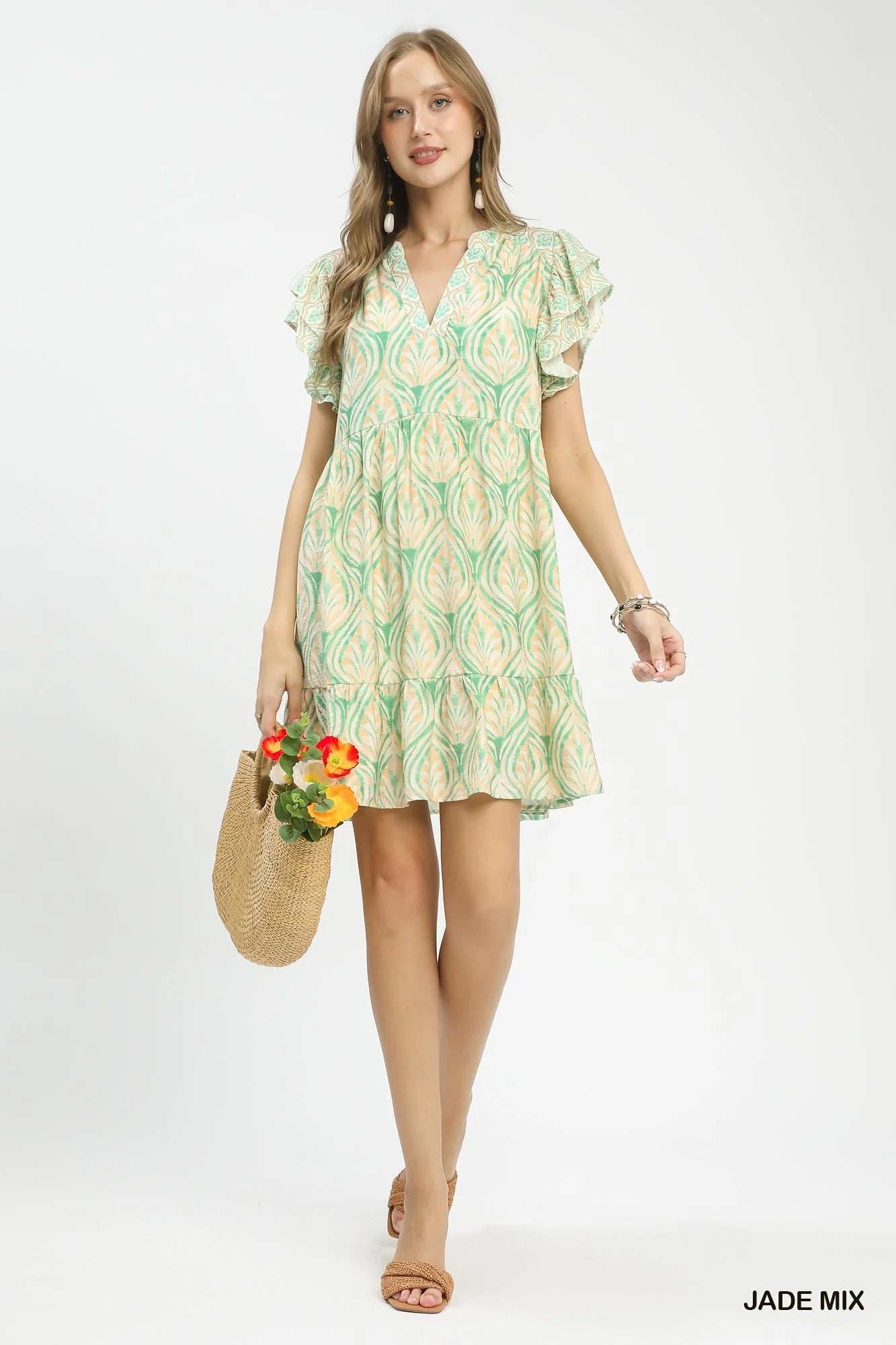 Umgee Mix Printed Flutter Sleeve Dress - Glamourous Grace