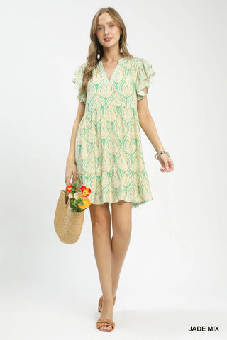 Umgee Mix Printed Flutter Sleeve Dress - Glamourous Grace