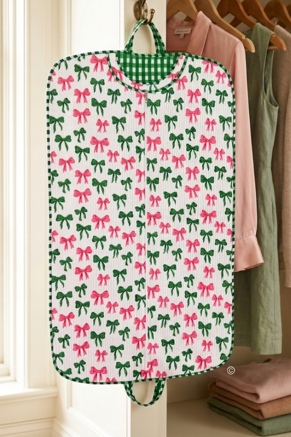SC - Southern Belle Pink and Green Bow Garment Bag - Glamourous Grace