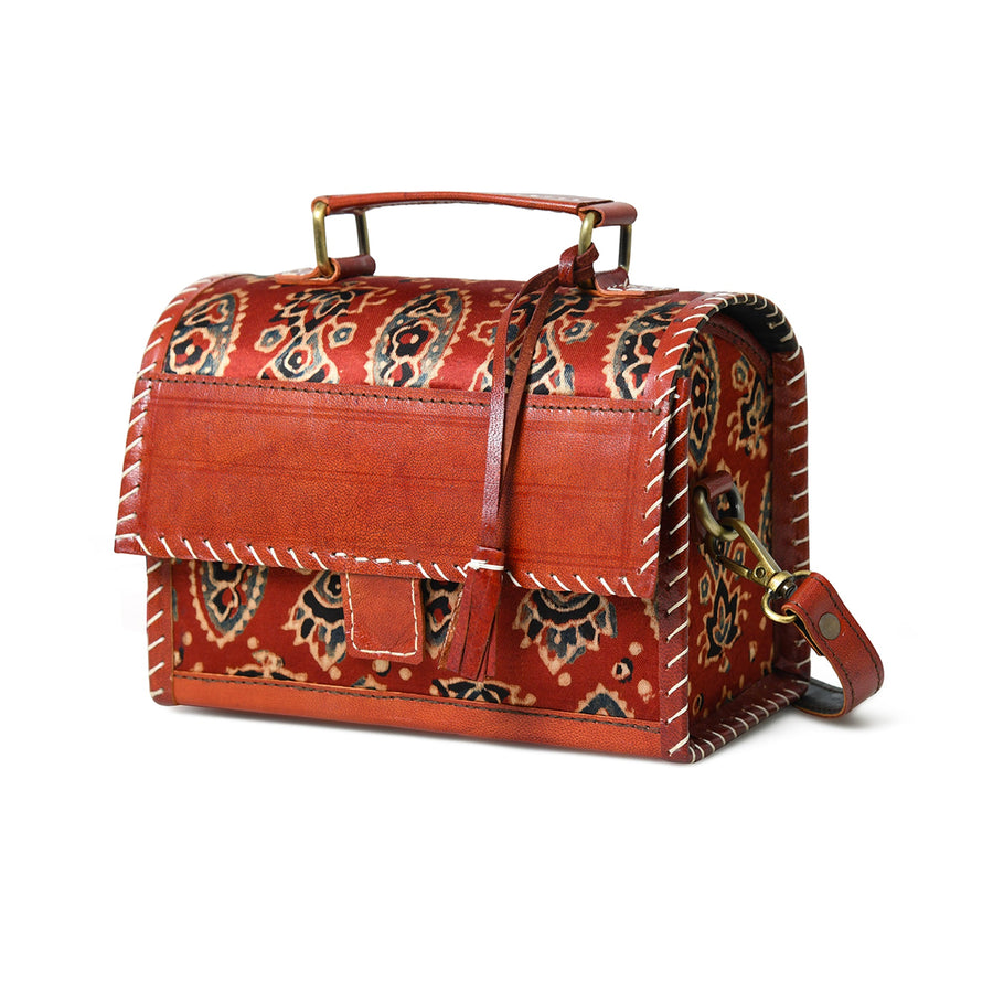Maroon Mystique Ajrakh Satchel Purse - Glamourous Grace