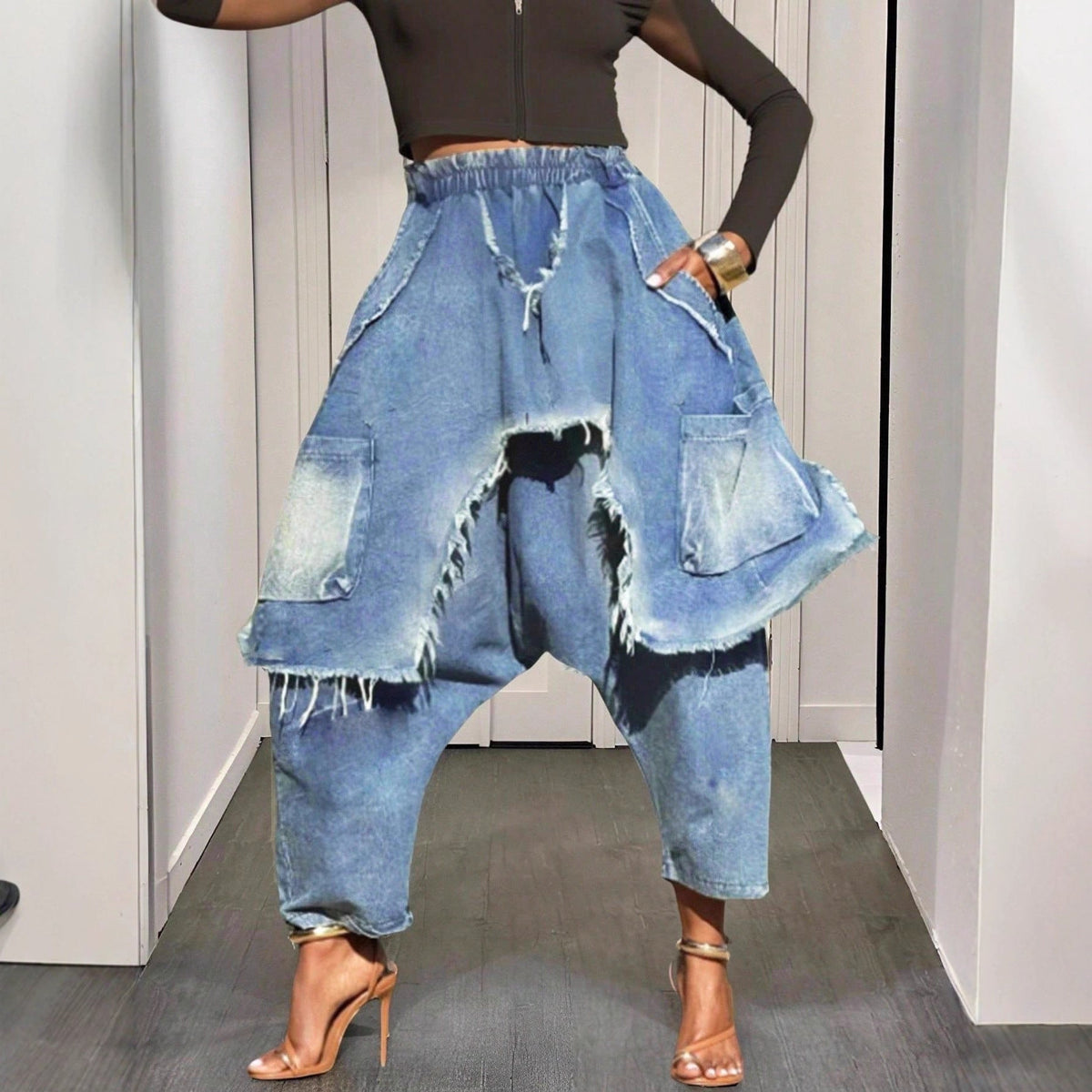 Distressed Brushed Ripped Jeans