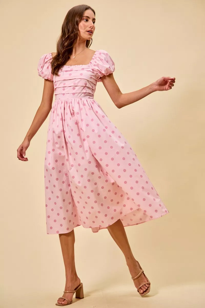 SO ME Polka Cotton Print Short Sleeves Midi Dress - Glamourous Grace