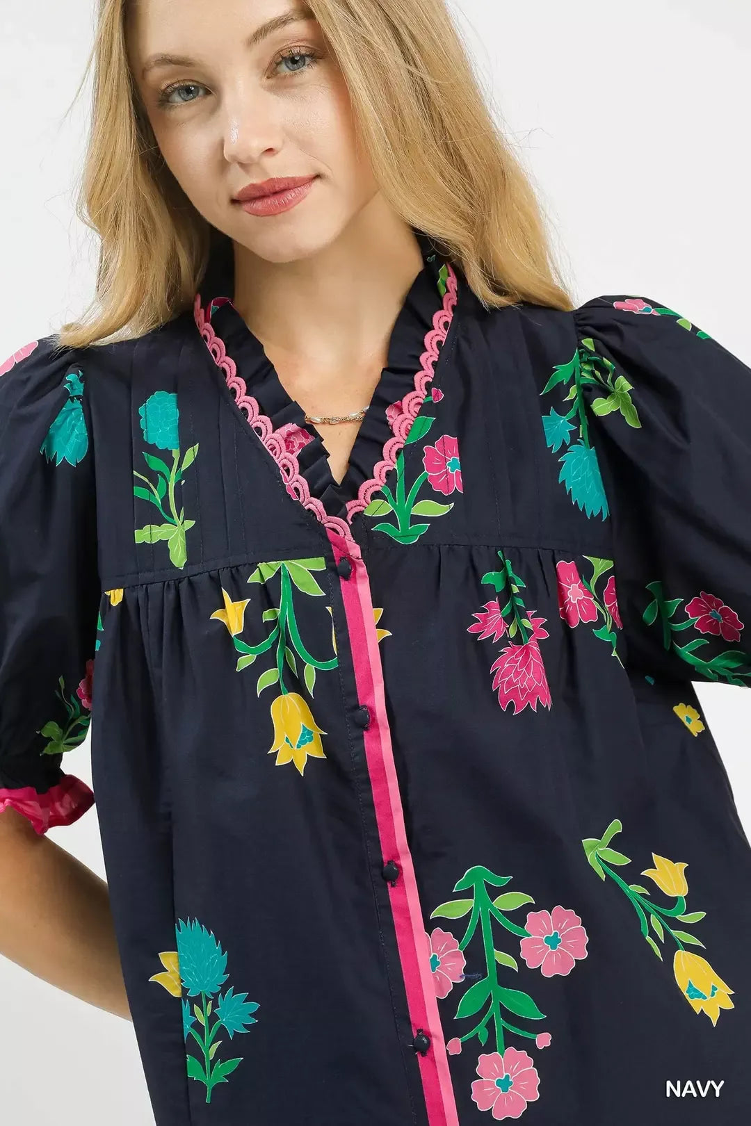 Umgee Petal Parade Print Button-Down Blouse - Glamourous Grace