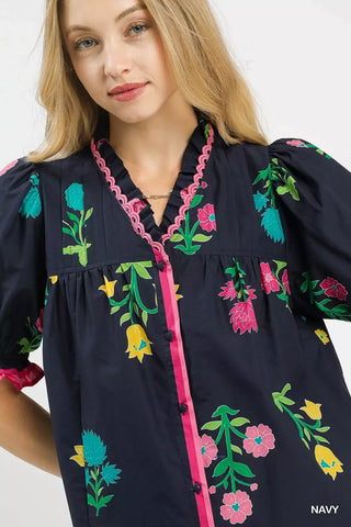 Umgee Petal Parade Print Button-Down Blouse - Glamourous Grace