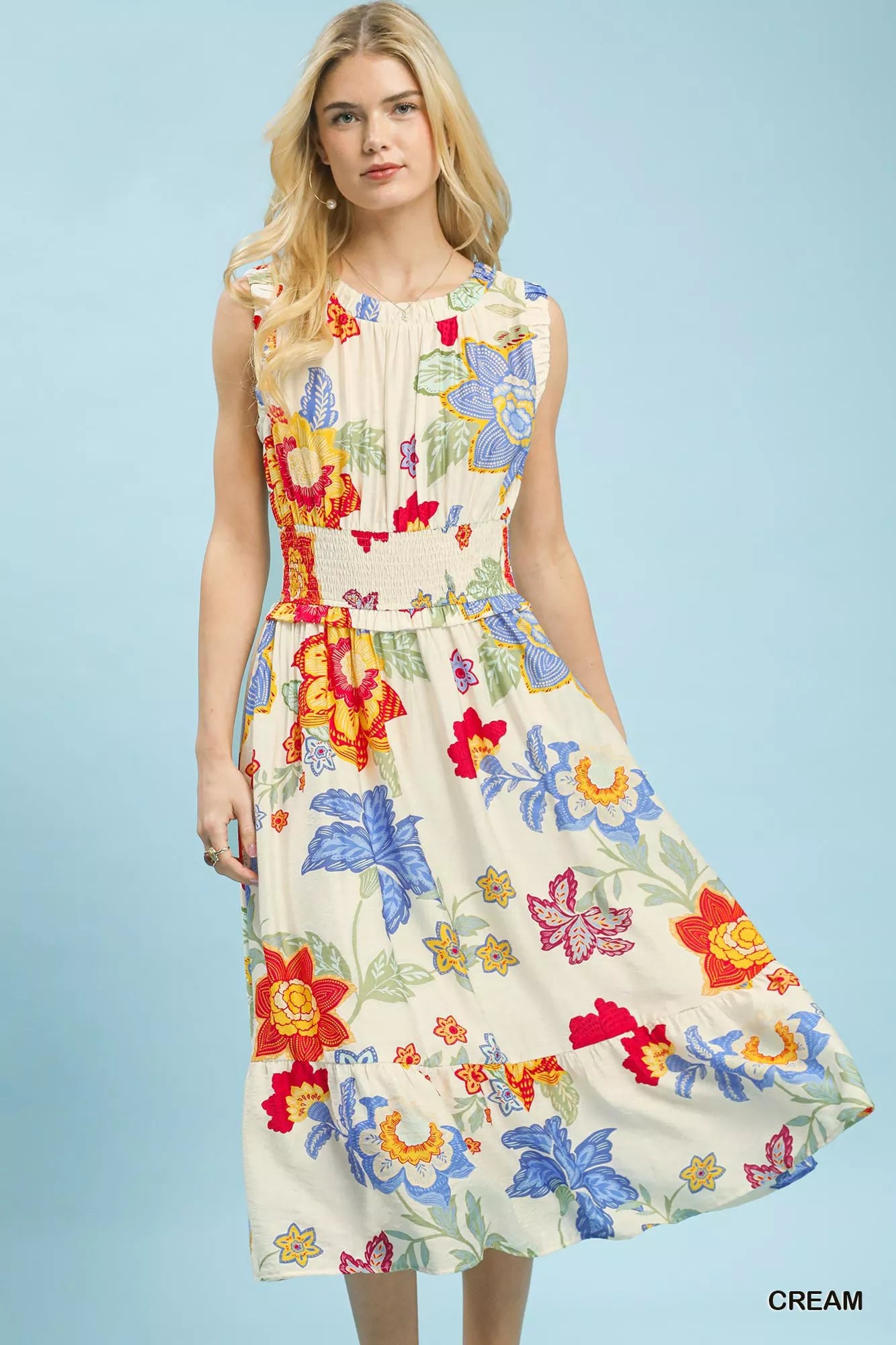 Umgee Floral Smocked Midi Dress - Glamourous Grace