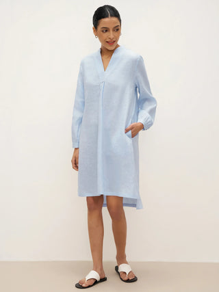 100% Linen V-Neck Pullover Shirt Dress JADEN - Glamourous Grace