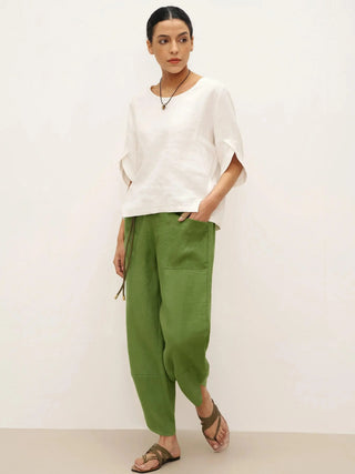 100% Linen Petal-Hem Trousers with Elastic Waist LIV - Glamourous Grace