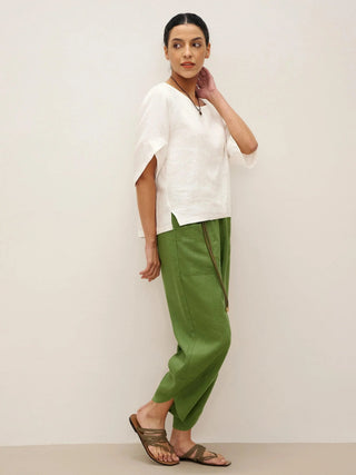 100% Linen Round Neck Petal-Sleeve Pullover LAUREL - Glamourous Grace
