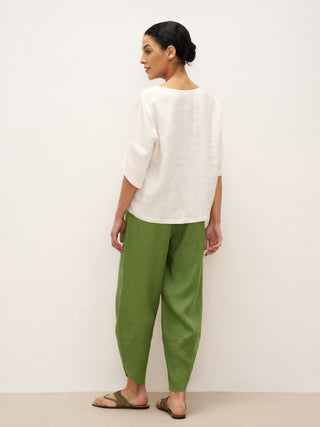 100% Linen Round Neck Petal-Sleeve Pullover LAUREL - Glamourous Grace