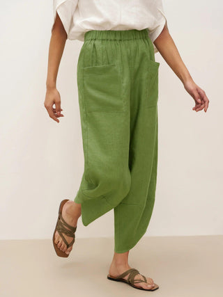 100% Linen Petal-Hem Trousers with Elastic Waist LIV - Glamourous Grace