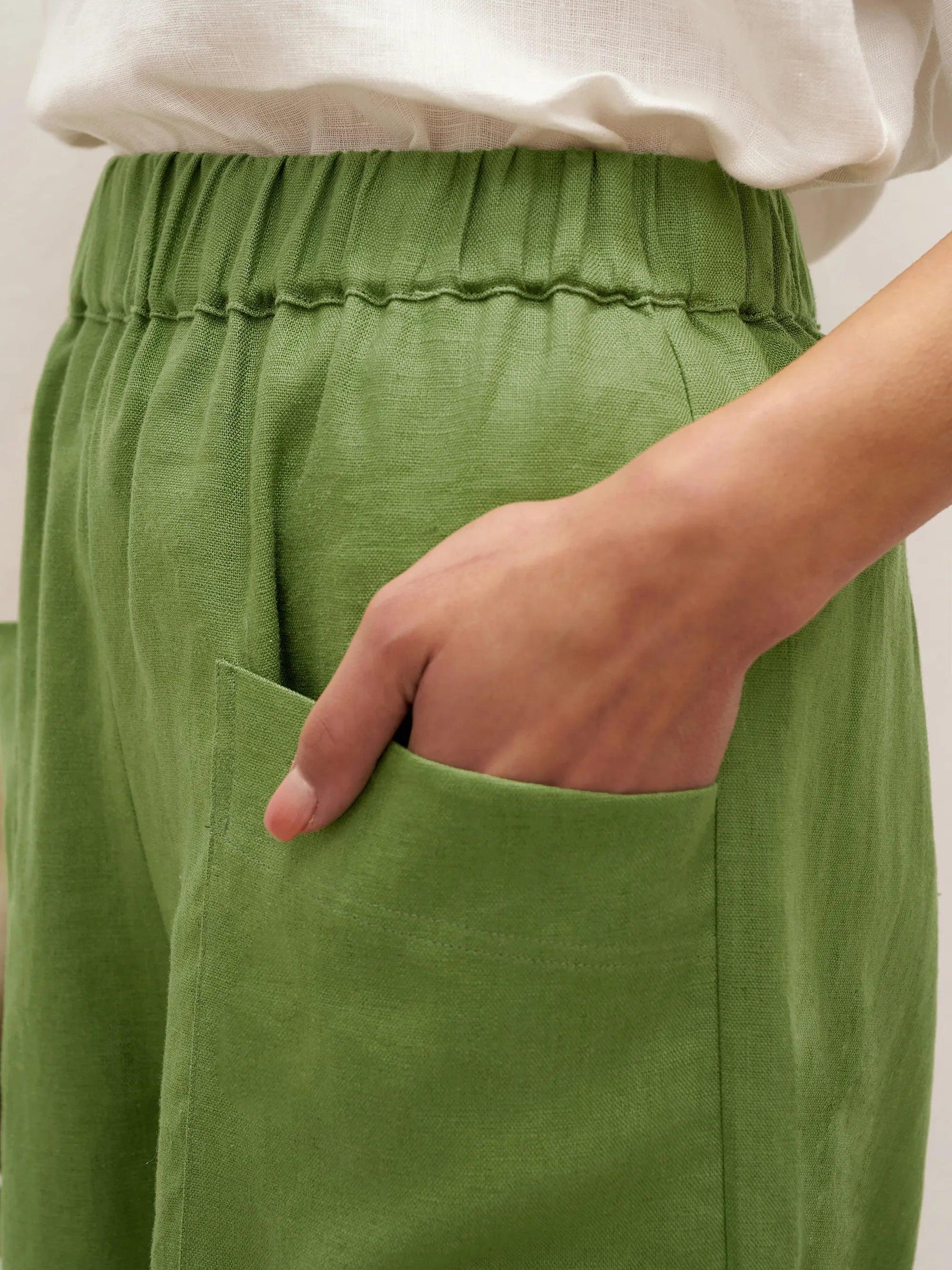 100% Linen Petal-Hem Trousers with Elastic Waist LIV - Glamourous Grace
