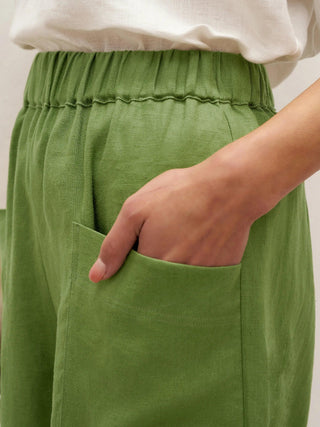 100% Linen Petal-Hem Trousers with Elastic Waist LIV - Glamourous Grace
