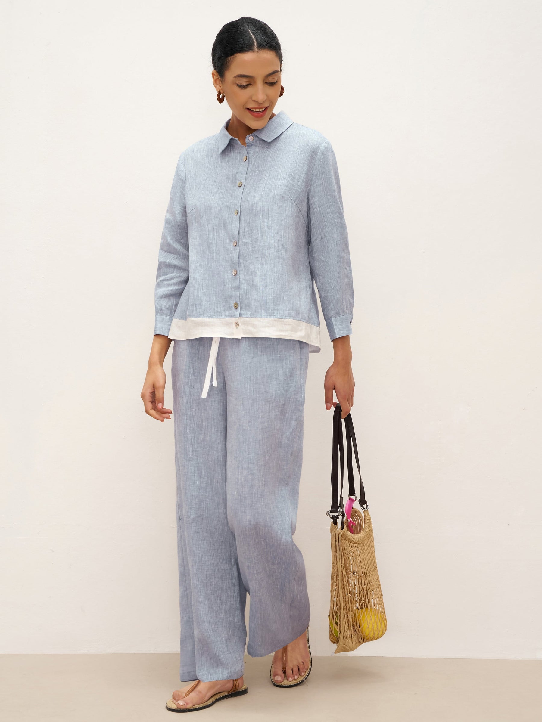 100% Linen Elastic Waist Straight-Leg Trousers JOURDAN - Glamourous Grace