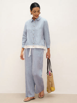 100% Linen Buttoned Closure Color-Blocked Shirt JANICE - Glamourous Grace