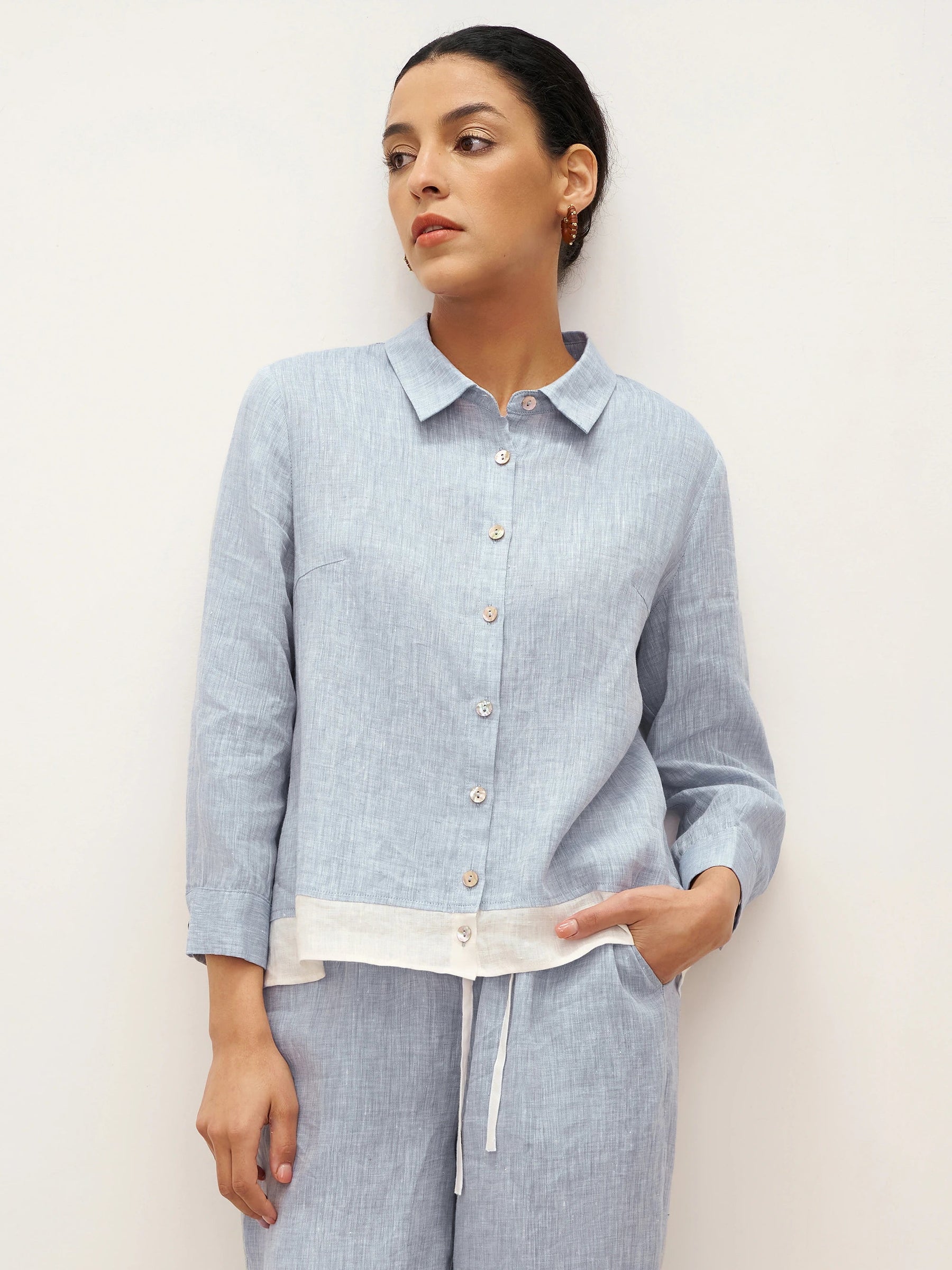 100% Linen Buttoned Closure Color-Blocked Shirt JANICE - Glamourous Grace