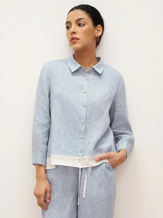 100% Linen Buttoned Closure Color-Blocked Shirt JANICE - Glamourous Grace