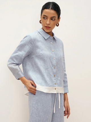 100% Linen Buttoned Closure Color-Blocked Shirt JANICE - Glamourous Grace