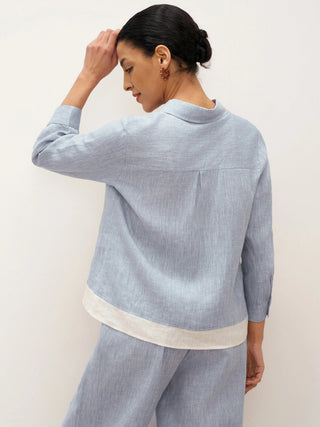 100% Linen Buttoned Closure Color-Blocked Shirt JANICE - Glamourous Grace