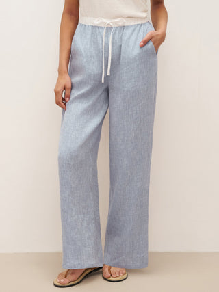 100% Linen Elastic Waist Straight-Leg Trousers JOURDAN - Glamourous Grace