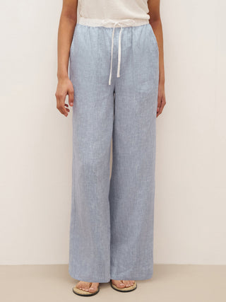 100% Linen Elastic Waist Straight-Leg Trousers JOURDAN - Glamourous Grace