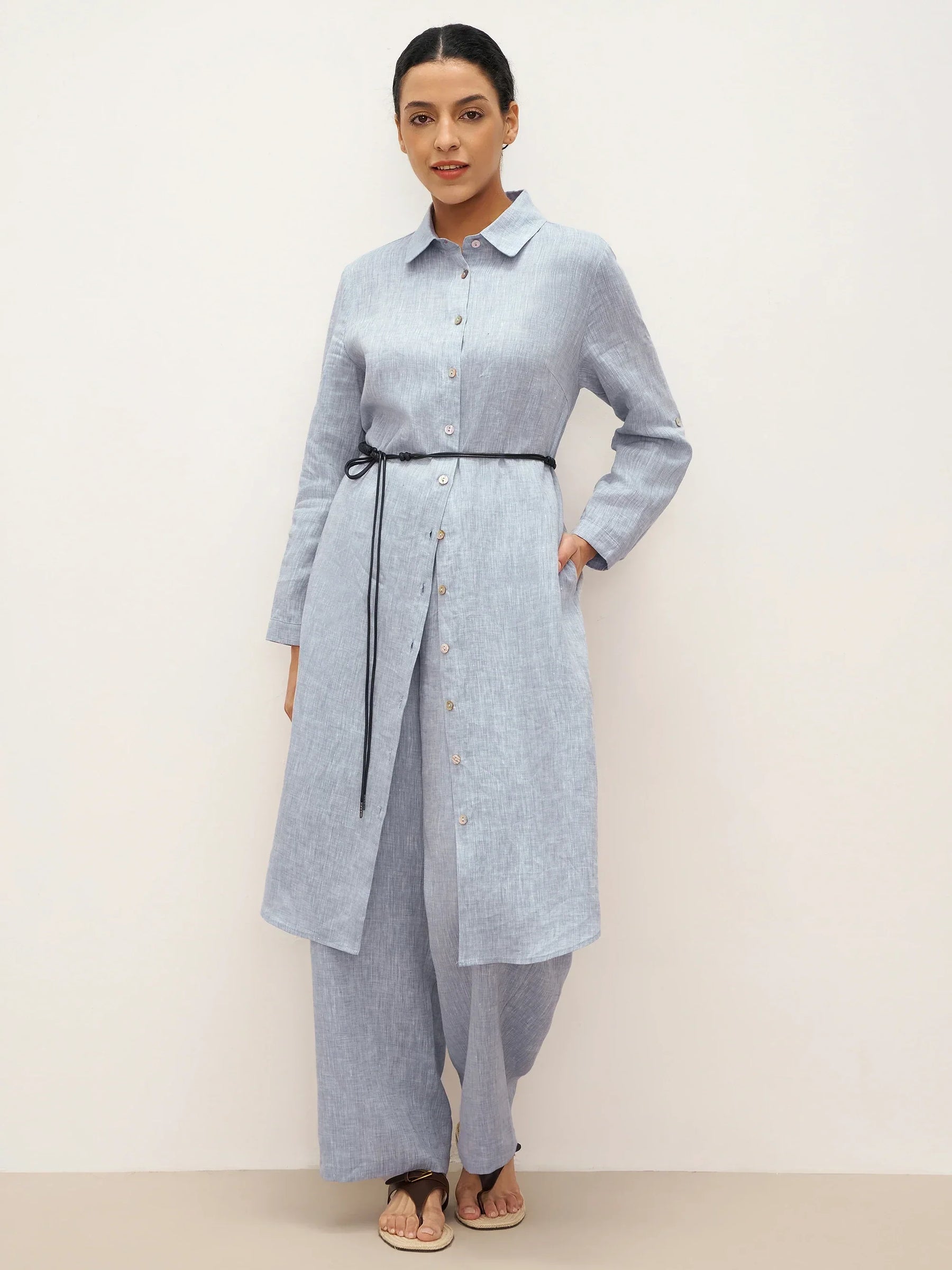 100% Linen Elastic Waist Straight-Leg Trousers JOURDAN - Glamourous Grace